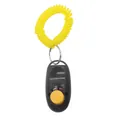 Professional black dog training clicker with yellow button and flexible coiled wrist strap - Black