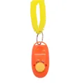 Professional orange dog training clicker with yellow button and yellow coiled wrist strap - Orange