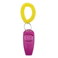 Purple 2-in-1 dog training clicker and whistle with yellow coiled flexible wrist strap - Rose Red