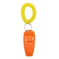 Professional orange pet training clicker with yellow wrist coil strap and integrated whistle - Orange