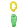 Green 2-in-1 pet training clicker and dog whistle with a yellow wrist coil strap - Grass Green