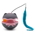 Electric interactive cat tumbler toy with bell ball and blue fuzzy feather wand attachment - Gray