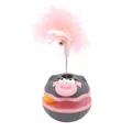 Interactive cat tumbler toy featuring soft pink feathers and a gold bell on a spring. - Gray