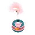 Interactive green and pink cat tumbler toy featuring a pink feather wand and small bell - Blue