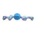 Indestructible blue rubber ball and braided cotton rope dog toy for aggressive chewers - Blue