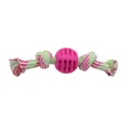 Durable pink dog ball with colorful braided cotton rope for chewing and dental grinding - Rose Red