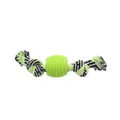 Durable cotton rope dog chew toy featuring a green rubber teeth-grinding ball for pets - Grass Green