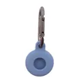 Light blue soft silicone protective case for AirTag tracker with a silver metal carabiner - Blue