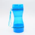 Transparente blaue tragbare 2-in-1-Hundewasser- und Futterflasche mit Schlüsselband - Standardausführung / Blau