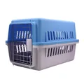 Transportín de plástico azul y gris para mascotas, caja de viaje para perros y gatos - 32x30x48cm / Azul