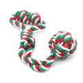 Durable Christmas red green white knotted dog rope toy for teething and interactive play - Handle Tug Ball
