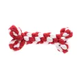 Durable bone-shaped red and white braided cotton rope dog toy for dental health and play - White Red Bone