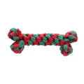 Christmas red and green bone-shaped braided cotton rope toy for dog chewing and playing - Christmas Bone