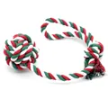Durable Christmas red green white cotton rope dog chew toy with knot ball for teething - Christmas Tug Ball