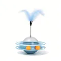 Blue interactive tumbler cat toy with rotating track balls and spring feather bell wand - Blue