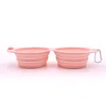 Comedero doble plegable de silicona rosa para mascotas con mosquetón para viajes. - Rosa