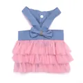 Dog princess dress with blue denim top and pink tiered mesh tutu skirt - XS / Blue