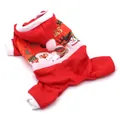 Red festive pet Christmas costume with Santa reindeer patterns and soft fleece trim - XS / Christmas Romper