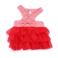 Cute red and white striped pet tutu dress for small dogs and cats with large bow - XS / Red