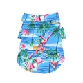 Summer pet beach shirt with vibrant flamingo and palm tree print for small dogs and cats - Blue Flamingo