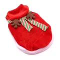Red plush Christmas pet costume with reindeer antlers and festive striped ribbon - XS / Reindeer Scarf Vest