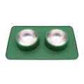 Cuencos dobles para mascotas de acero inoxidable con alfombra de silicona verde - Juego de Cuenco Doble / Verde
