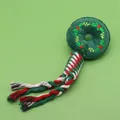 Christmas themed plush and cotton rope braided dog chew toy in festive colors - Christmas Donut Style
