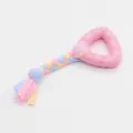 Rosa dreieckiges TPR-Hundespielzeug mit buntem geflochtenem Stoffseil-Schwanz zum Kauen - Dreieck / Dreieck-Stoffstreifen - Rosa