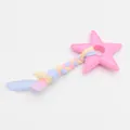 Giocattolo da masticare a forma di stella rosa in TPR con coda di corda in tessuto intrecciato - Striscia di Tessuto Stella con Punte - Rosa