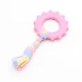 Giocattolo da masticare circolare in TPR rosa per cani con corda in tessuto intrecciata - Striscia di Tessuto Sole - Rosa