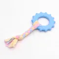 Giocattolo da masticare per cani con anello in TPR blu e corda in tessuto intrecciato - Striscia di Tessuto Sole - Blu