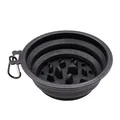 Cuenco plegable de silicona negra para perros con mosquetón para exteriores y viaje - 350ml / Estilo Plegable Alimentación Lenta / Negro