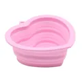 Pink heart-shaped collapsible silicone bowl for pets, perfect for outdoor travel use - Pink