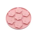 Pink silicone dog slow feeder mat with 7-rose textured pattern for slow eating healthy - Camellia Round Style / Pink
