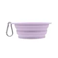 Collapsible purple silicone pet bowl with metal carabiner for portable travel use - Foldable Bowl (With Hook) / Purple
