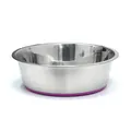 Robuste Haustierschüssel aus Edelstahl mit lila rutschfestem Silikonboden für Hunde - S / Rosa Basis / Silber