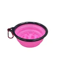 Gamelle pliable en silicone rose pour chien avec un mousqueton rouge portable - Rose