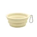 Portable beige collapsible silicone pet bowl with silver carabiner for dog travel - Yellow