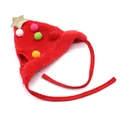 Red plush Christmas hat for pets with a festive gold star and colorful decorative pompoms - S / Christmas Star Decorative Hat / Red