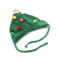 Green plush Christmas tree hat for pets with colorful pom-poms and gold star. - S / Christmas Tree Shaped Hat / Green