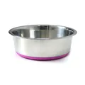 Durable stainless steel dog bowl with pink anti-slip silicone base for food and water - Deep Pink