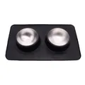 Cuencos dobles de acero inoxidable con alfombrilla de silicona negra antiderrames - Juego de Cuenco Doble / Negro