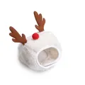 Plush white pet Christmas hat with brown reindeer antlers and red pom-pom detail - S / Reindeer Plush Hat / White