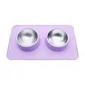 Comedero doble de silicona morada antiderrame con dos cuencos de acero inoxidable - Juego de Cuenco Doble / Púrpura