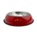 Ciotola in acciaio inossidabile rosso brillante per cani e gatti con base antiscivolo - Rosso