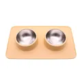 Cuencos dobles de acero inoxidable para perros con alfombrilla de silicona antideslizante - Juego de Cuenco Doble / Amarillo jengibre