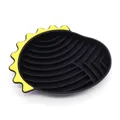 Durable black and yellow silicone pet slow feeder mat with anti-choke ridges and suction - Black