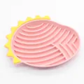 Pink silicone dog lick mat slow feeder with yellow scalloped edges for pet anxiety - Pink