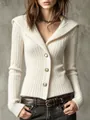 Elegante slim fit geribde gebreide cardigan met capuchon in een verfijnd crèmewit - S / Tops / Wit