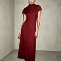 Elegant burgundy mock neck maxi dress with retro minimalist style for summer fashion - S / Dresses / Burgundy